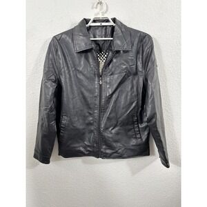 AC Luxury Collection Jacket Mens 2XL Black Faux Leather Italian Flag Racing